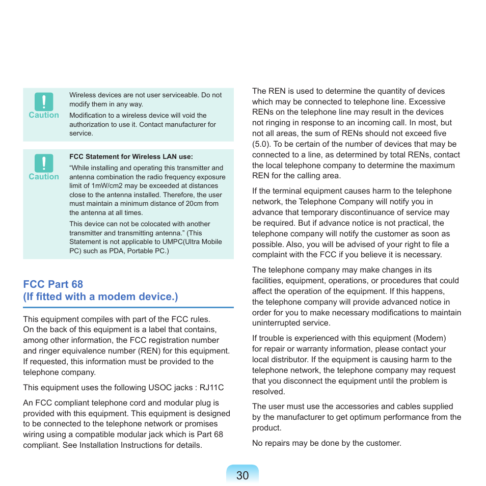 Fcc part 68 (if fitted with a modem device.) | Samsung Q45c User Manual | Page 31 / 199