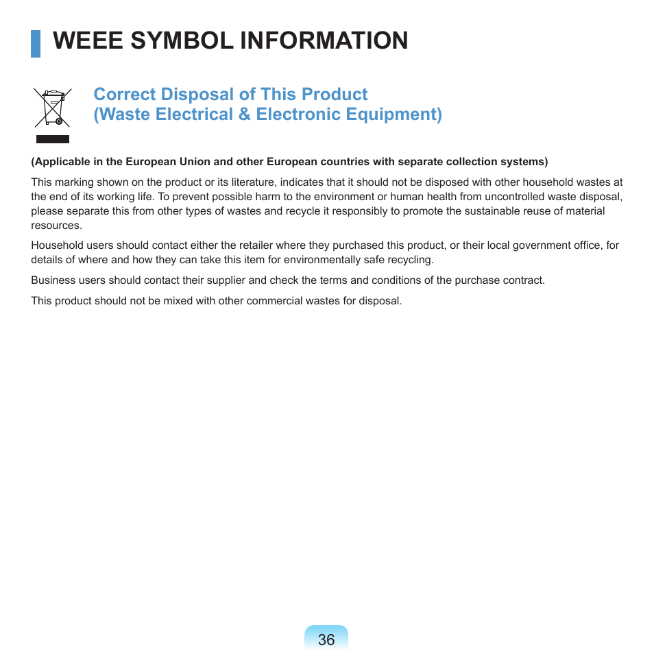 Weee symbol information | Samsung Q45c User Manual | Page 37 / 199