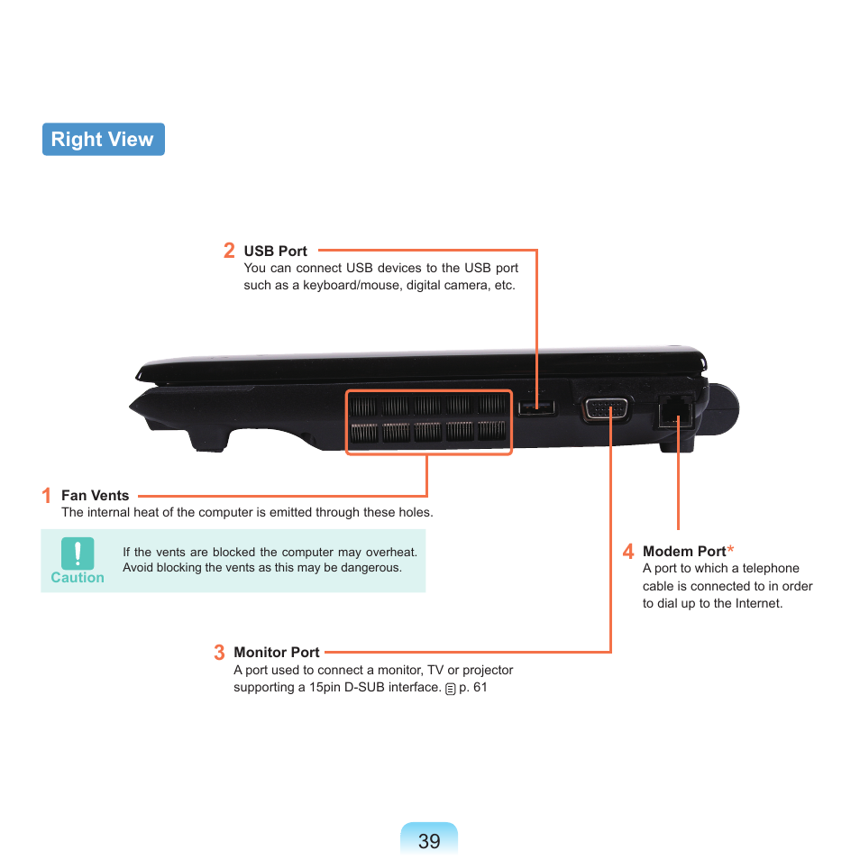 Right view, 39 right view | Samsung Q45c User Manual | Page 40 / 199