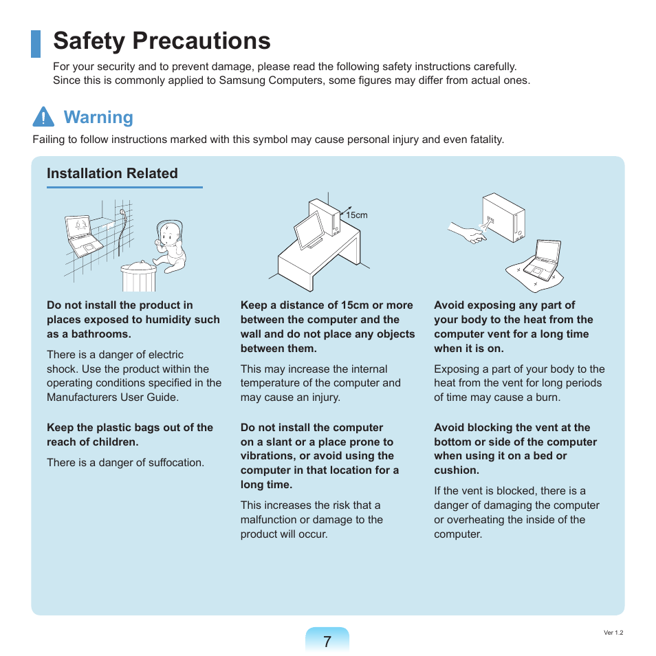 Safety precautions, Warning | Samsung Q45c User Manual | Page 8 / 199