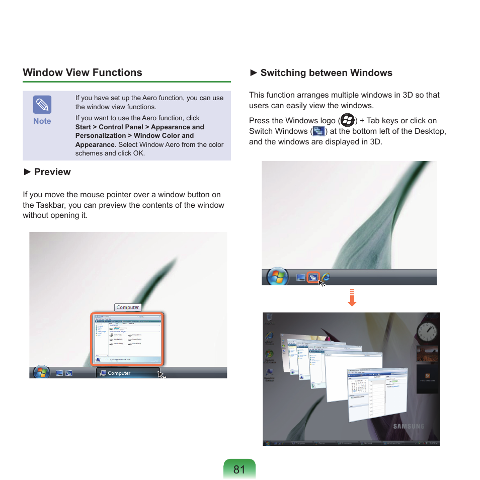 Window view functions | Samsung Q45c User Manual | Page 82 / 199