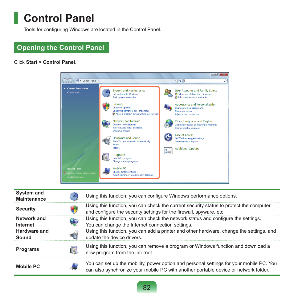 Control panel, Opening the control panel | Samsung Q45c User Manual | Page 83 / 199