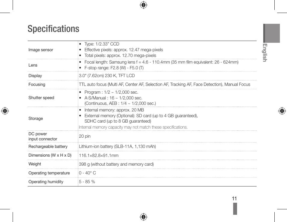 Specifications | Samsung AD68-04424A User Manual | Page 11 / 34