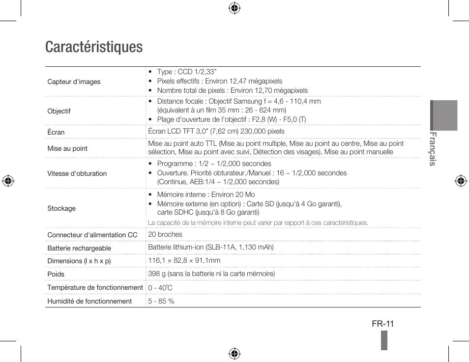 Caractéristiques | Samsung AD68-04424A User Manual | Page 31 / 34