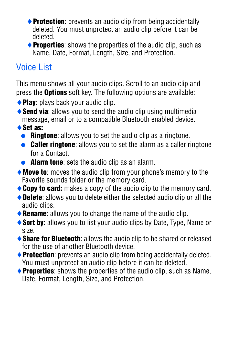 Voice list | Samsung SGH-D606 User Manual | Page 103 / 185