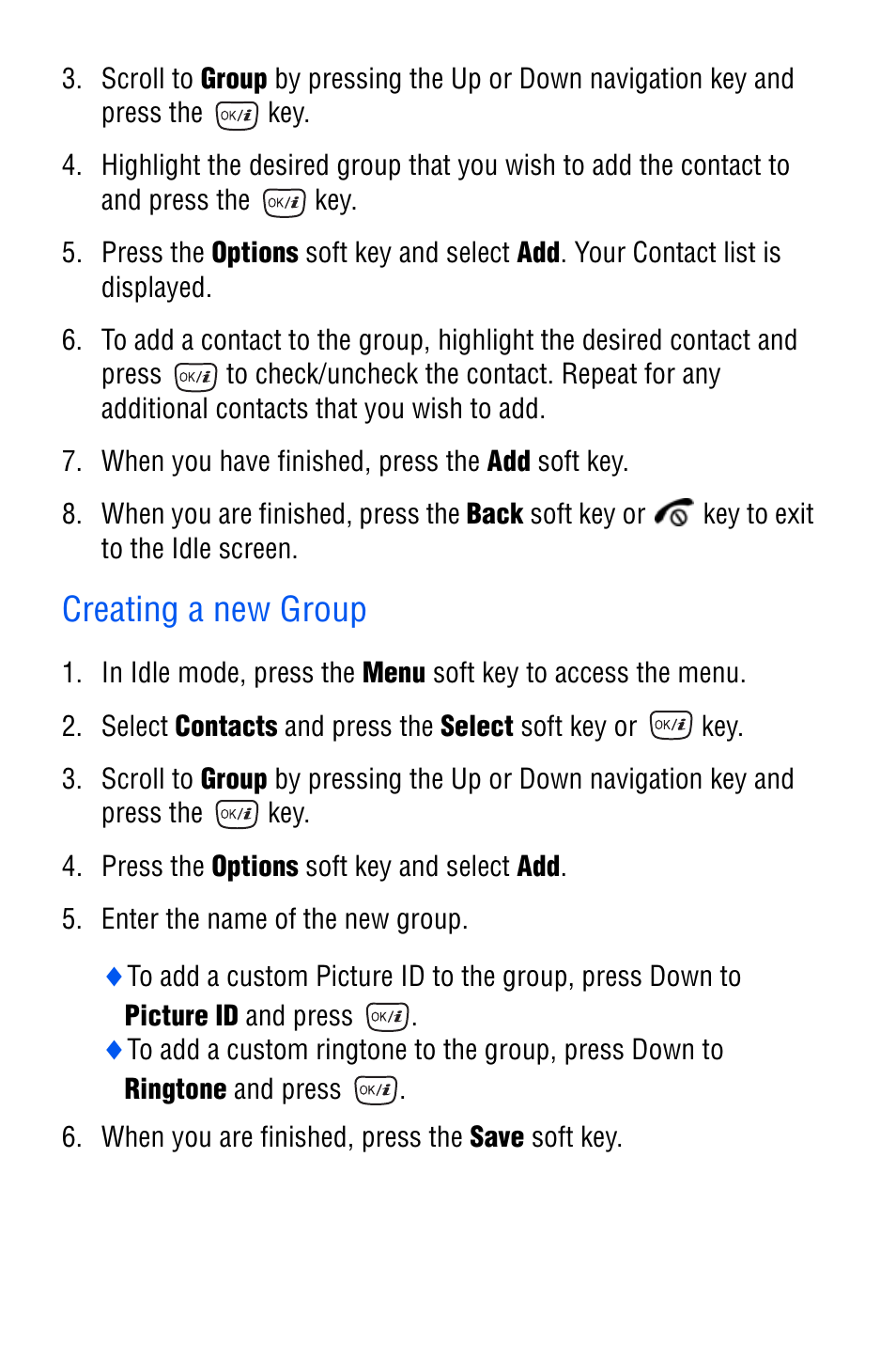 Creating a new group | Samsung SGH-D606 User Manual | Page 120 / 185