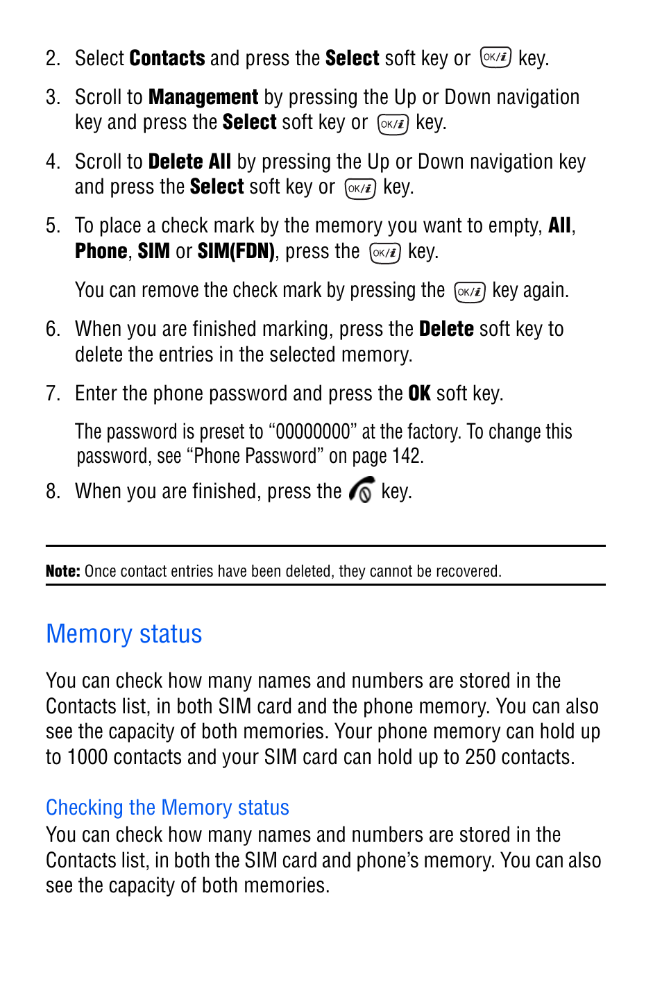 Memory status, Checking the memory status | Samsung SGH-D606 User Manual | Page 125 / 185