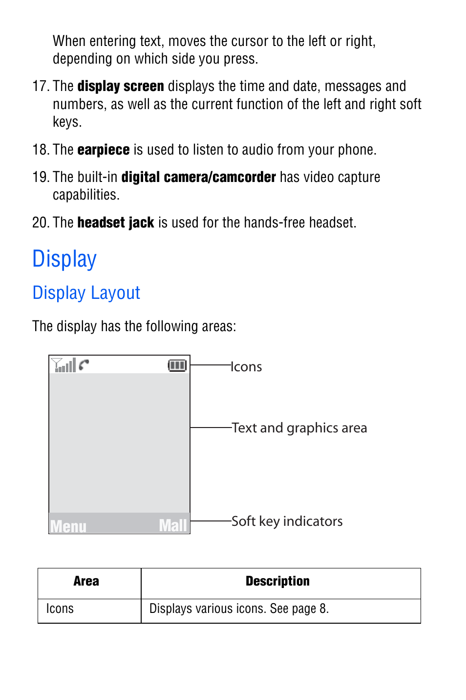 Display, Display layout | Samsung SGH-D606 User Manual | Page 13 / 185