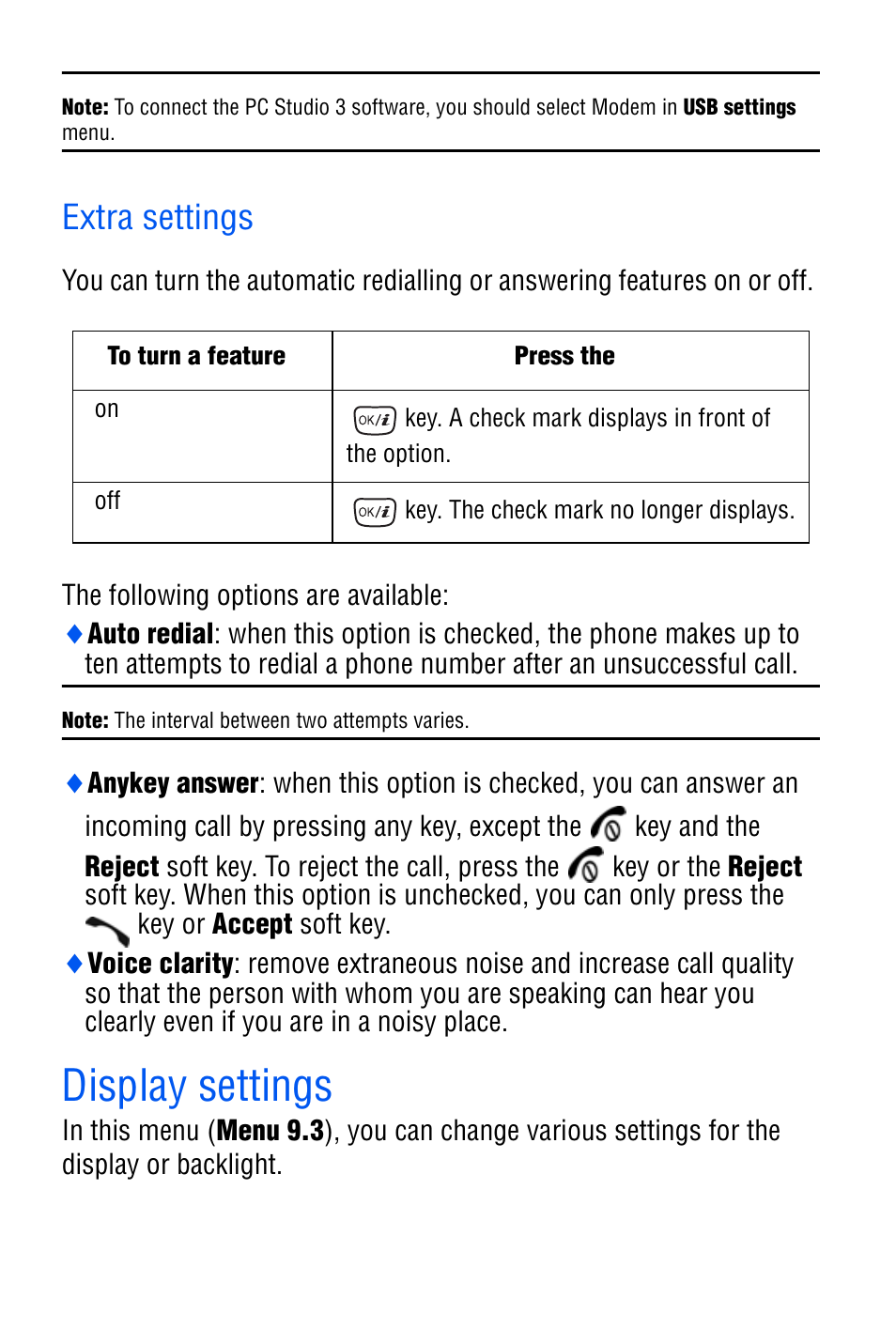 Extra settings, Display settings | Samsung SGH-D606 User Manual | Page 130 / 185