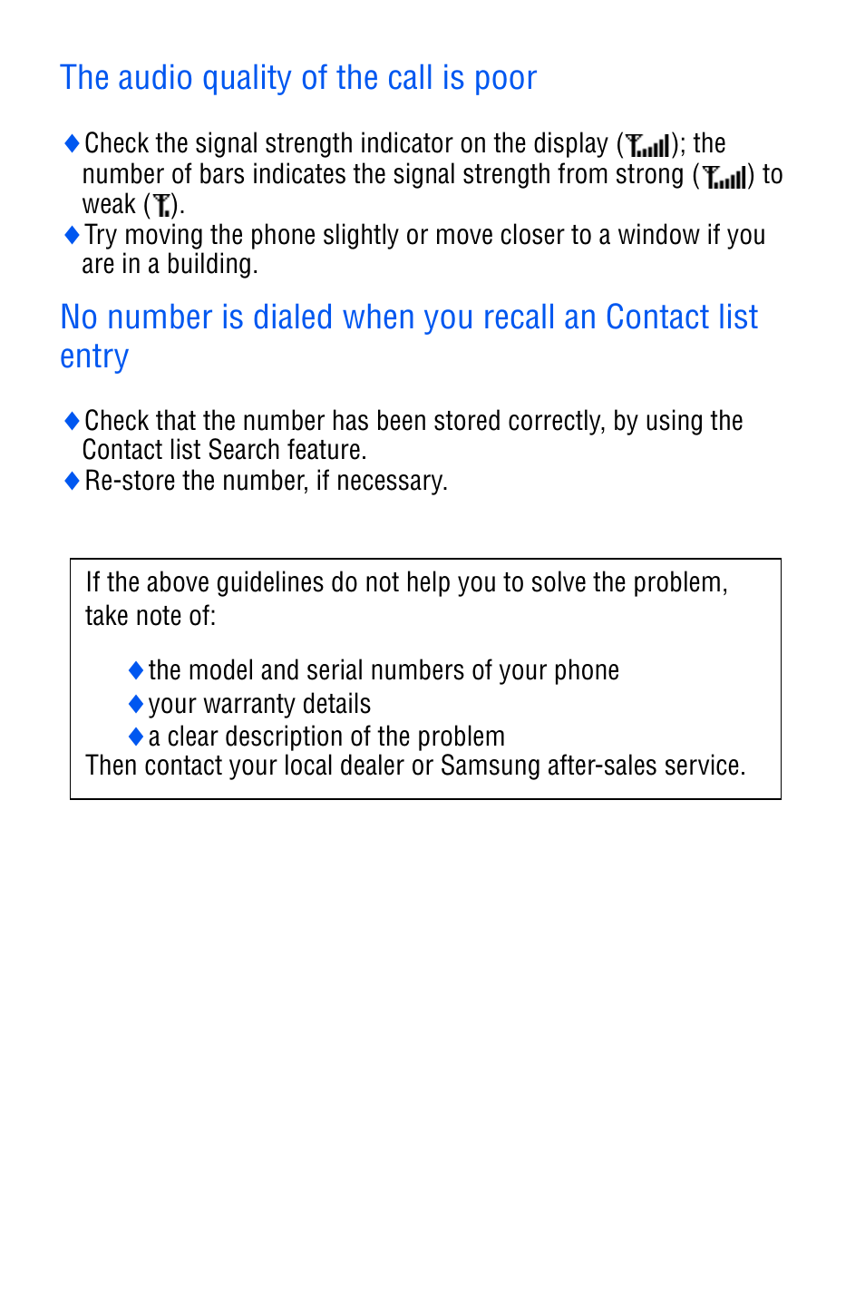 The audio quality of the call is poor | Samsung SGH-D606 User Manual | Page 153 / 185