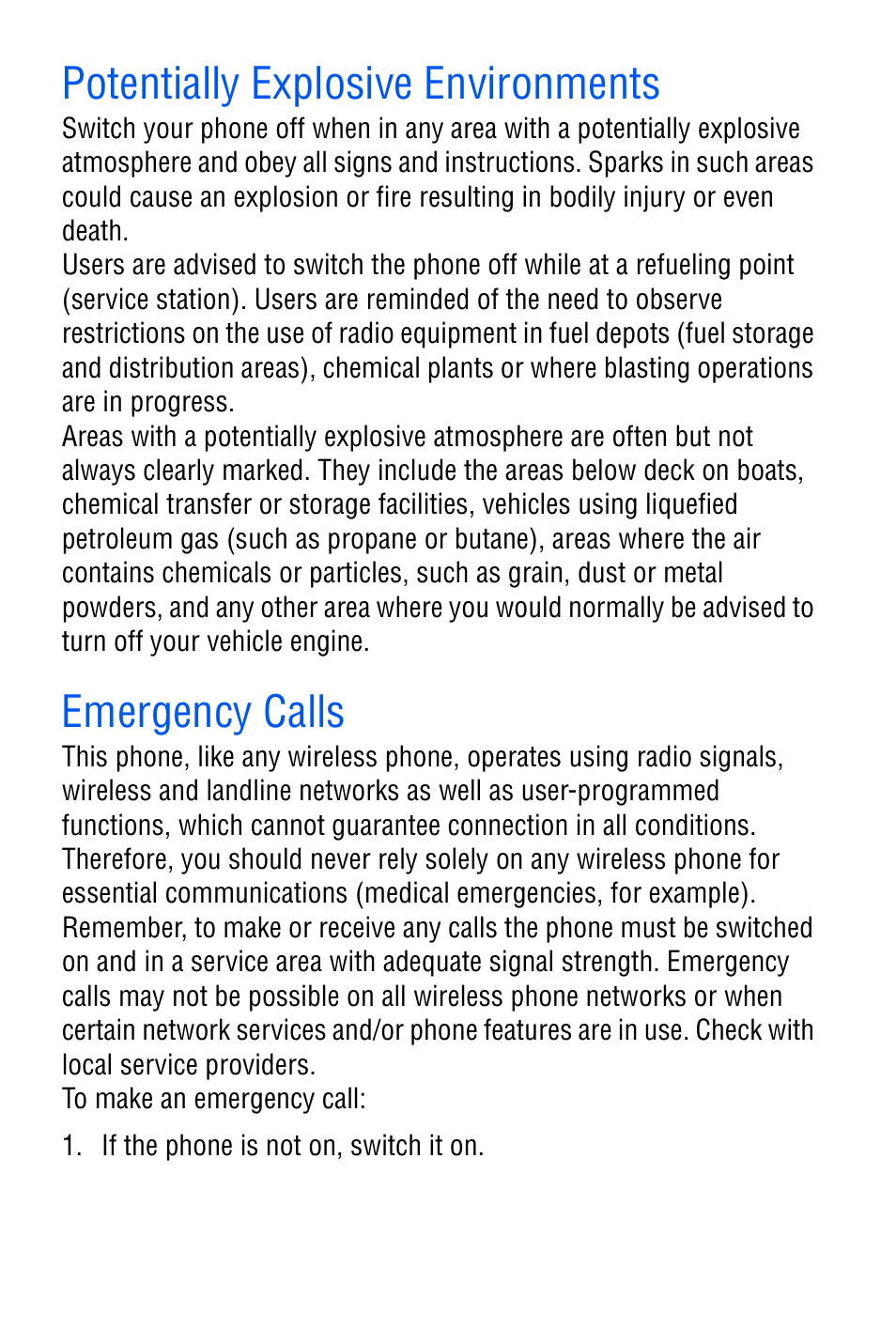 Potentially explosive environments, Emergency calls, Potentially explosive environments emergency calls | Samsung SGH-D606 User Manual | Page 159 / 185