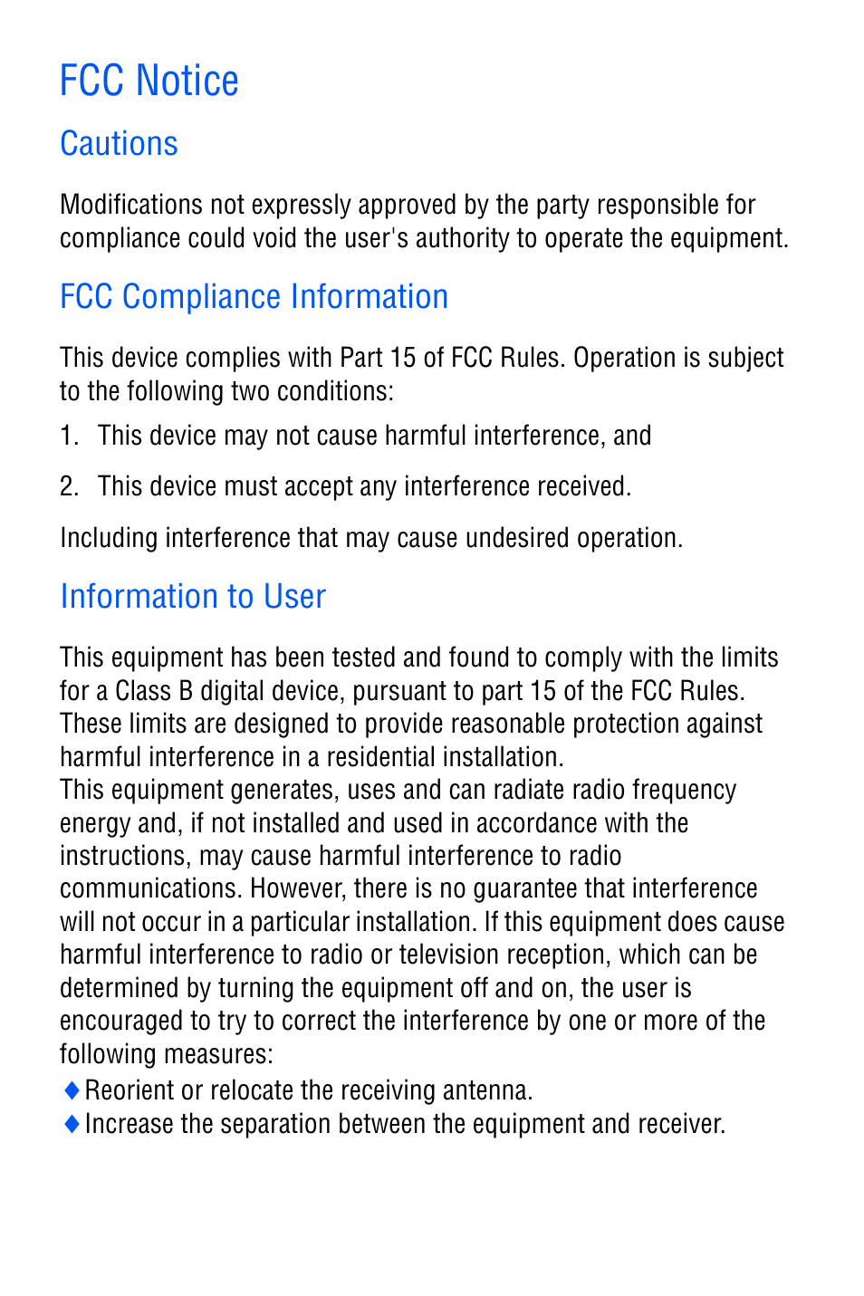 Fcc notice, Cautions, Fcc compliance information | Information to user | Samsung SGH-D606 User Manual | Page 162 / 185
