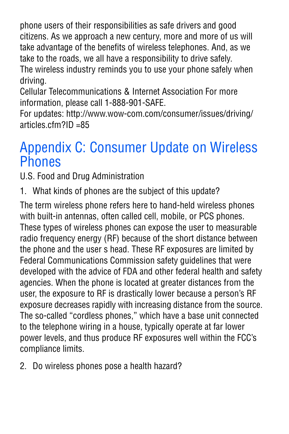 Appendix c: consumer update on wireless phones | Samsung SGH-D606 User Manual | Page 168 / 185