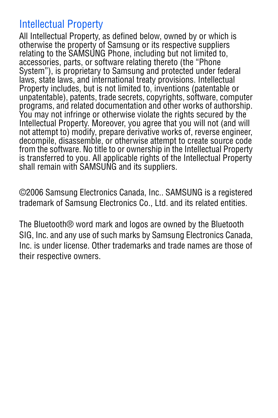 Intellectual property | Samsung SGH-D606 User Manual | Page 2 / 185