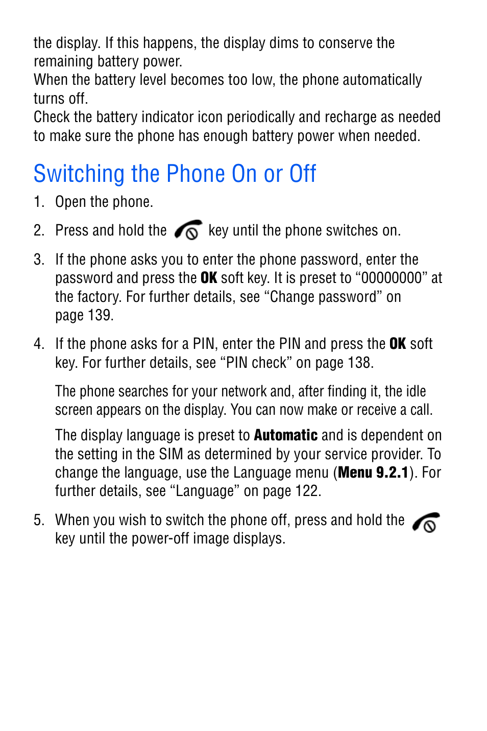 Switching the phone on or off | Samsung SGH-D606 User Manual | Page 20 / 185