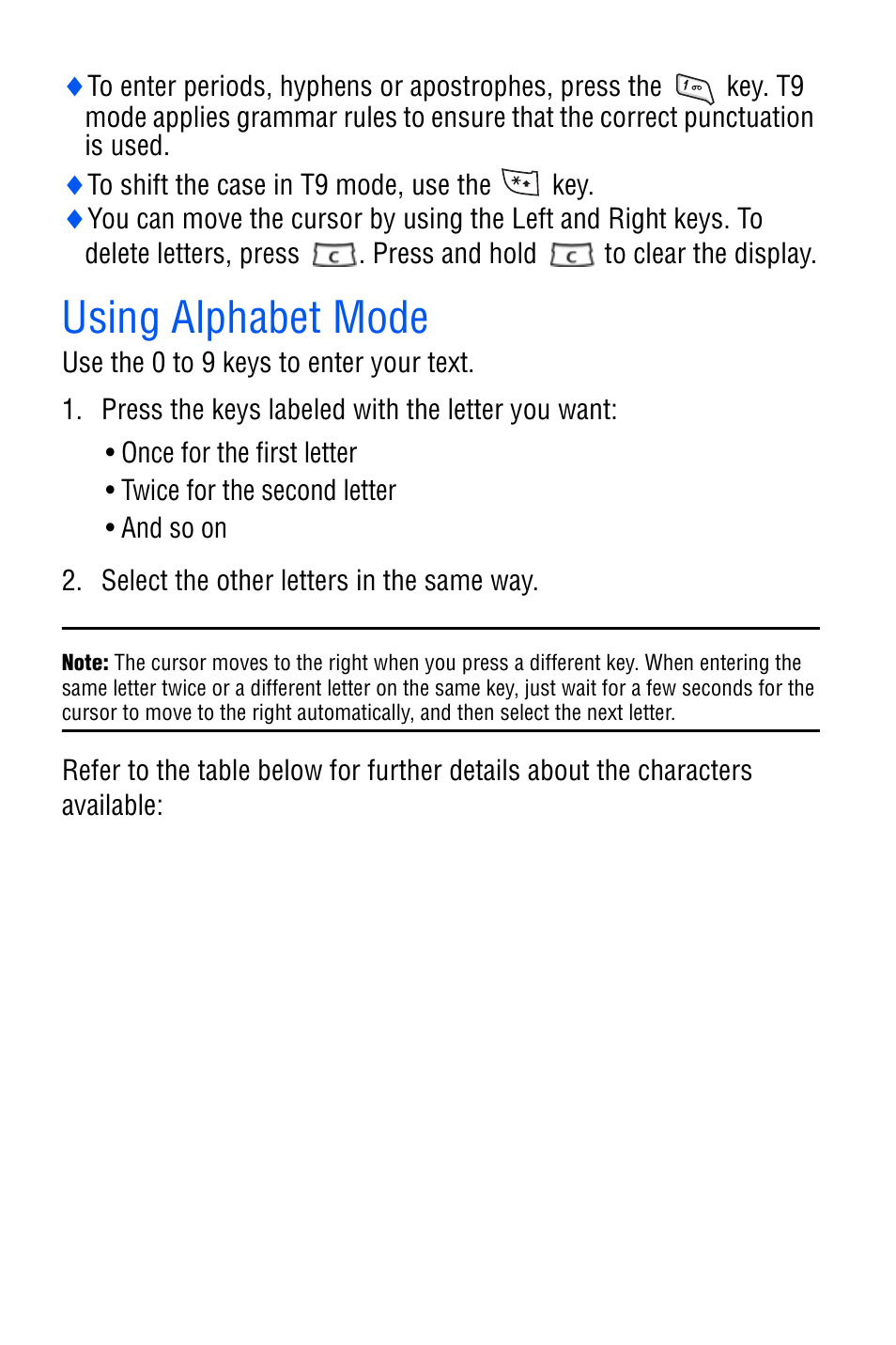 Using alphabet mode | Samsung SGH-D606 User Manual | Page 37 / 185