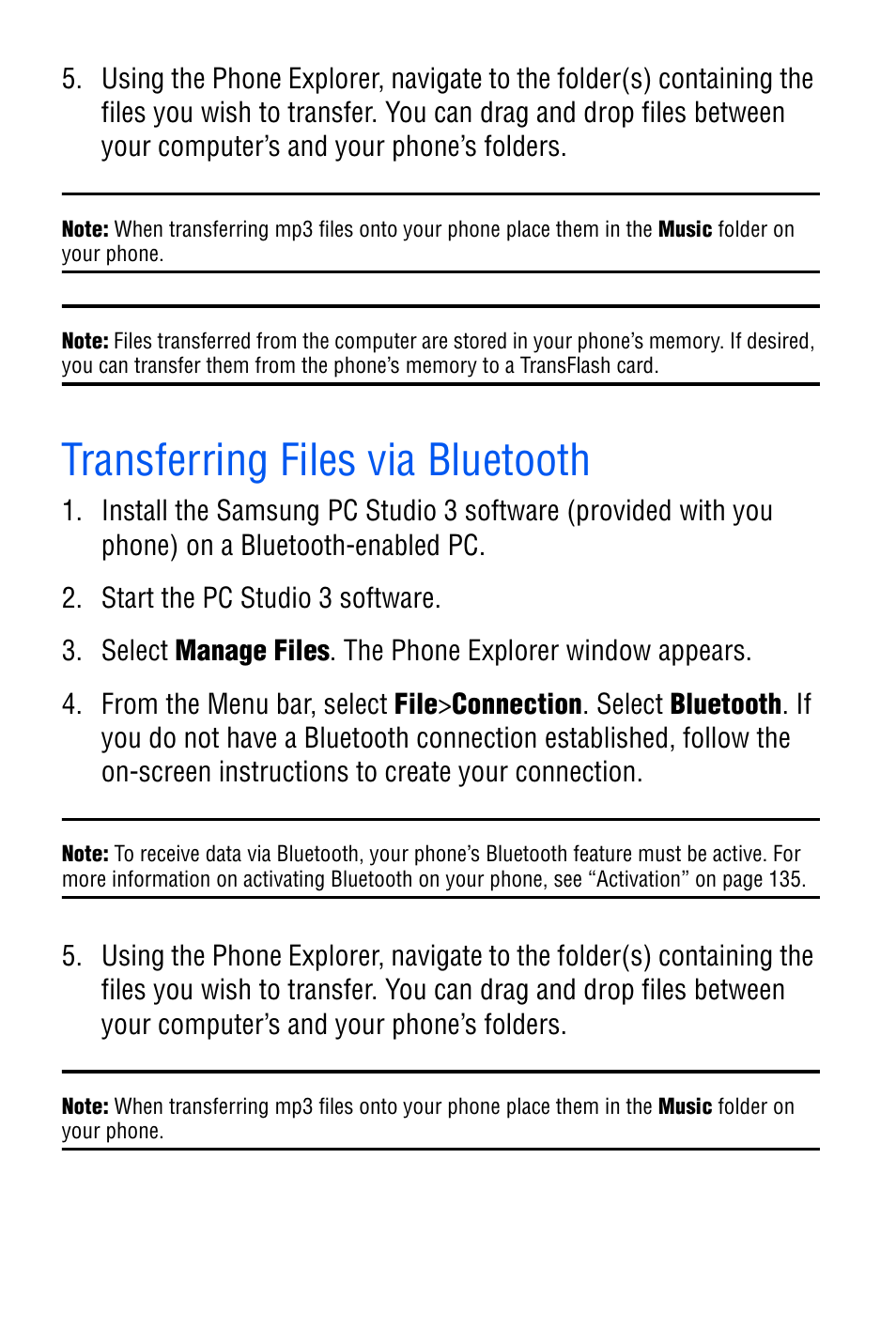 Transferring files via bluetooth | Samsung SGH-D606 User Manual | Page 41 / 185