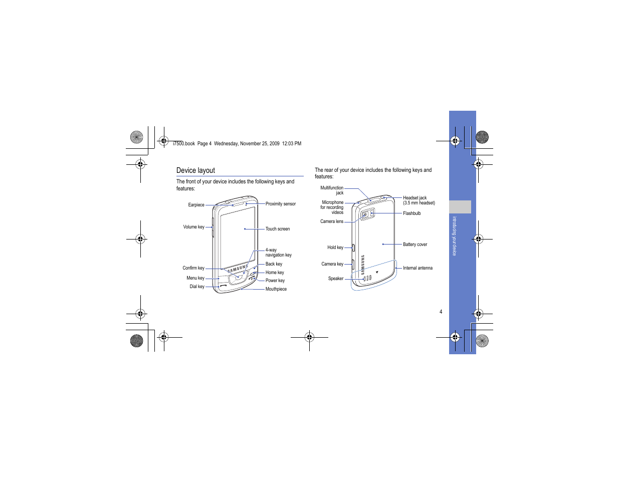 Device layout | Samsung 11252009_D5 User Manual | Page 12 / 94