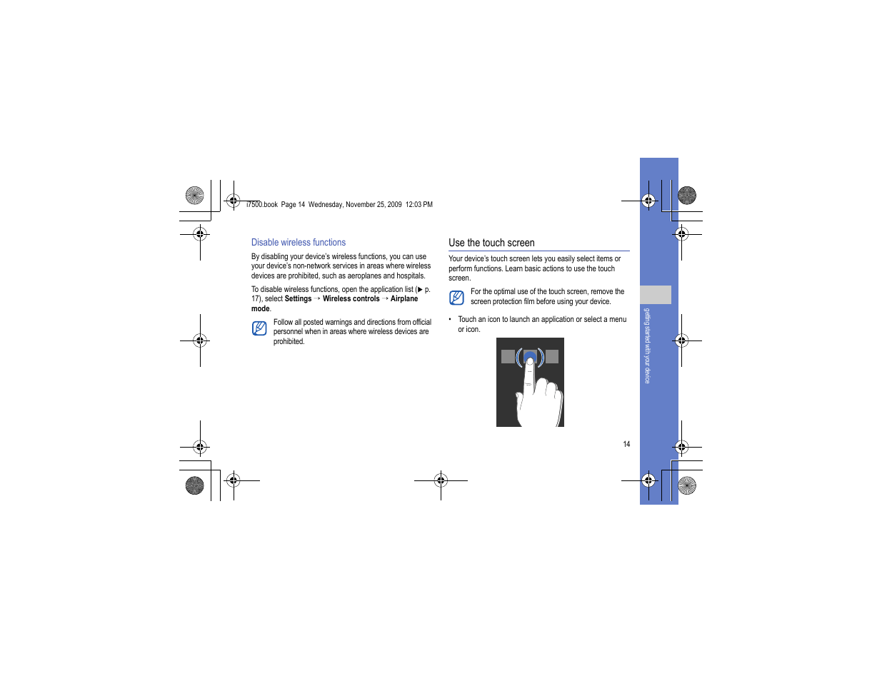 Use the touch screen | Samsung 11252009_D5 User Manual | Page 22 / 94