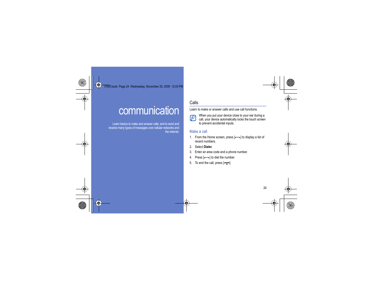 Communication, Calls | Samsung 11252009_D5 User Manual | Page 32 / 94