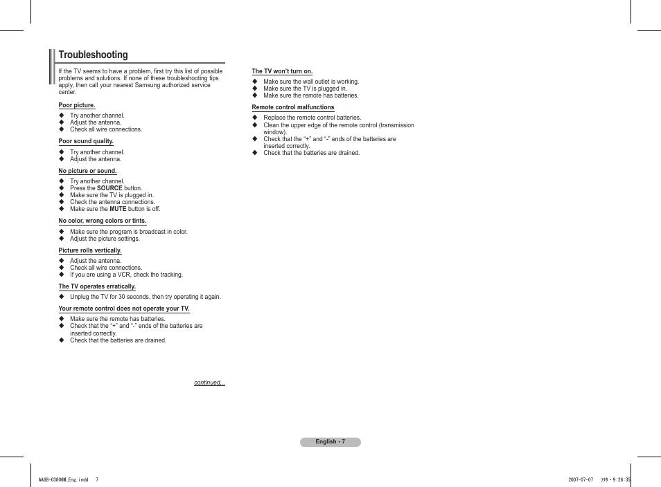 Troubleshooting | Samsung 21Z50 User Manual | Page 7 / 8