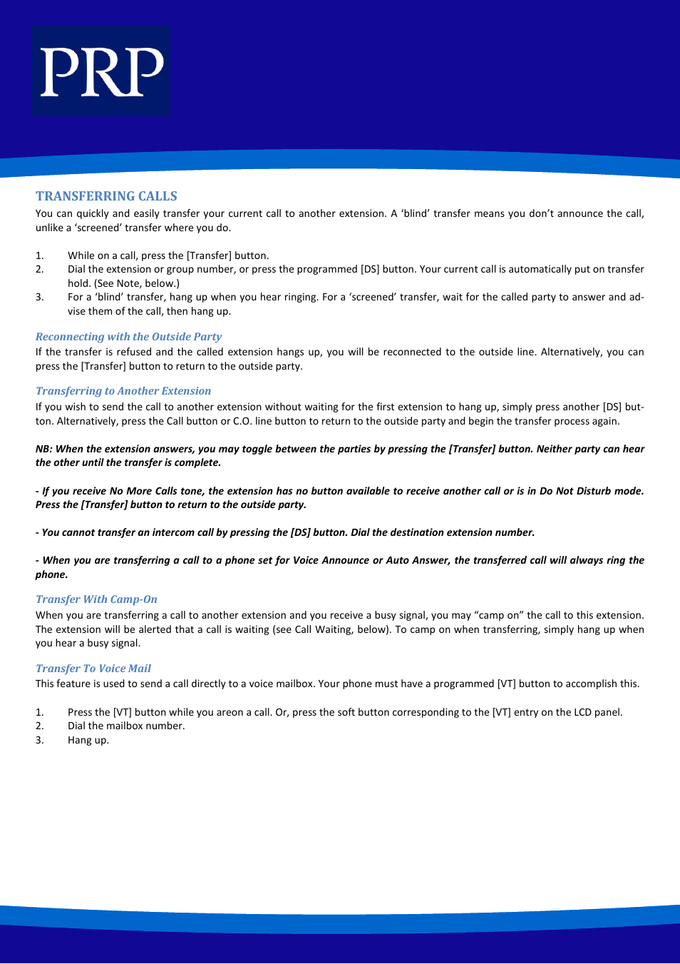 Transferring calls | Samsung ITP-5121D User Manual | Page 10 / 20