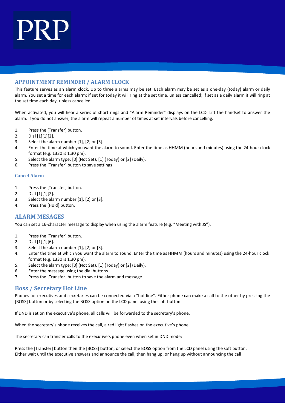 Alarm mesages, Boss / secretary hot line, Appointment reminder / alarm clock | Samsung ITP-5121D User Manual | Page 17 / 20