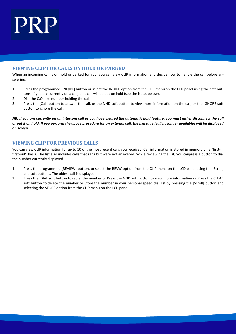 Viewing clip for calls on hold or parked, Viewing clip for previous calls | Samsung ITP-5121D User Manual | Page 20 / 20