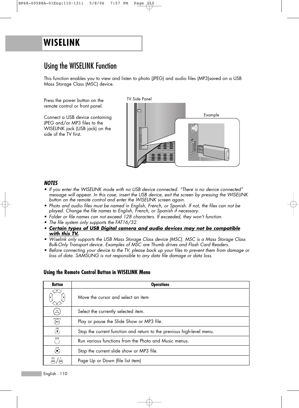 Wiselink, Using the wiselink function | Samsung HL-S5087W User Manual | Page 110 / 132