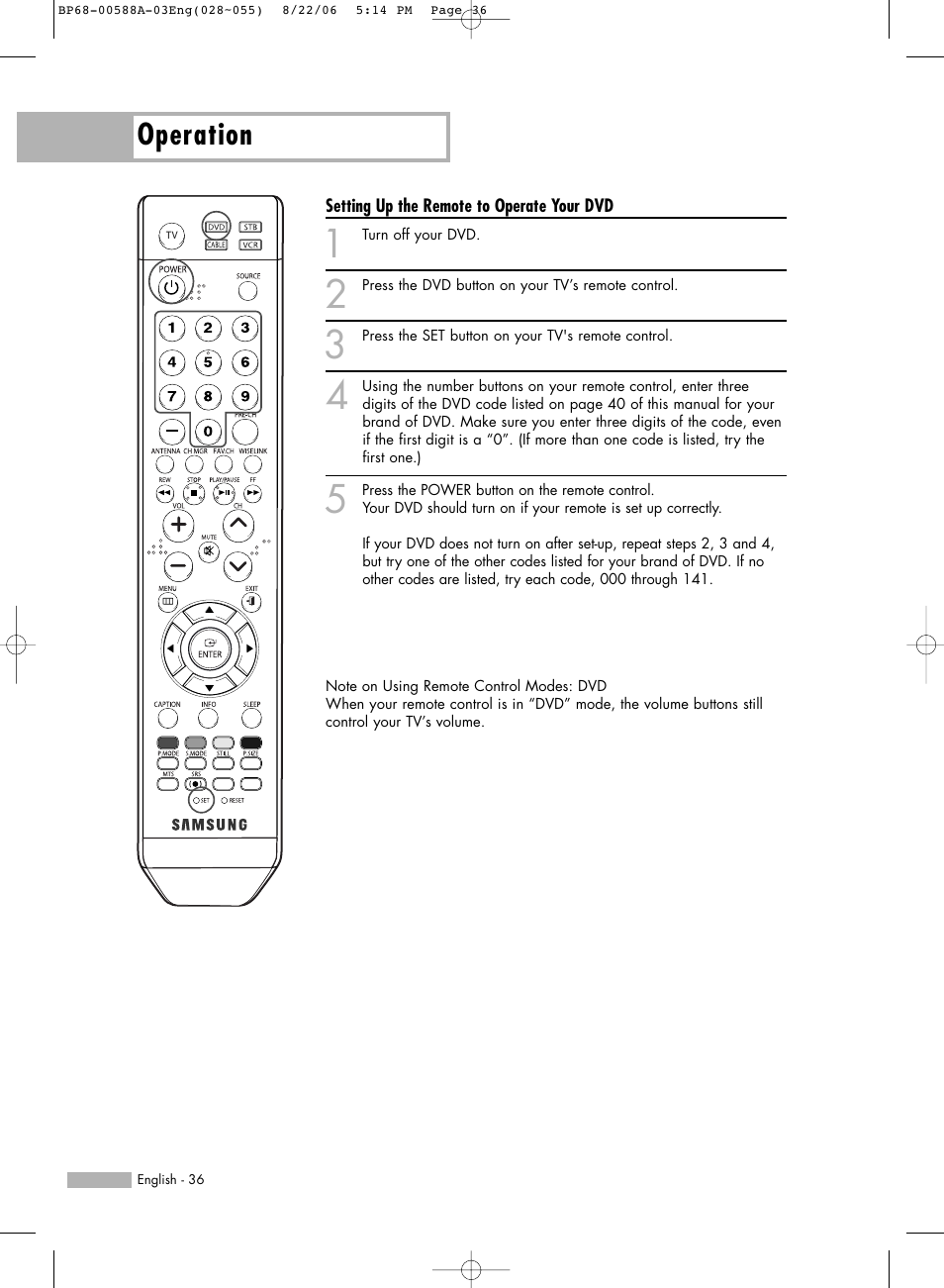 Operation | Samsung HL-S5087W User Manual | Page 36 / 132