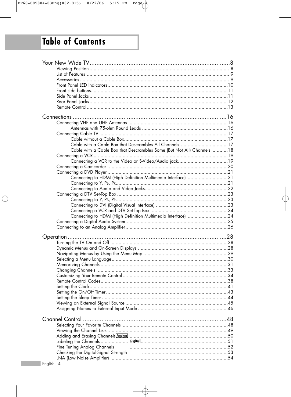 Samsung HL-S5087W User Manual | Page 4 / 132