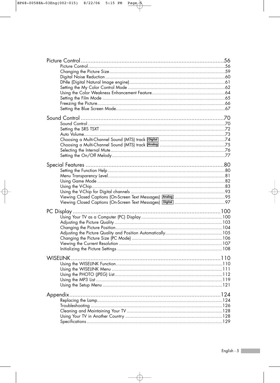 Samsung HL-S5087W User Manual | Page 5 / 132
