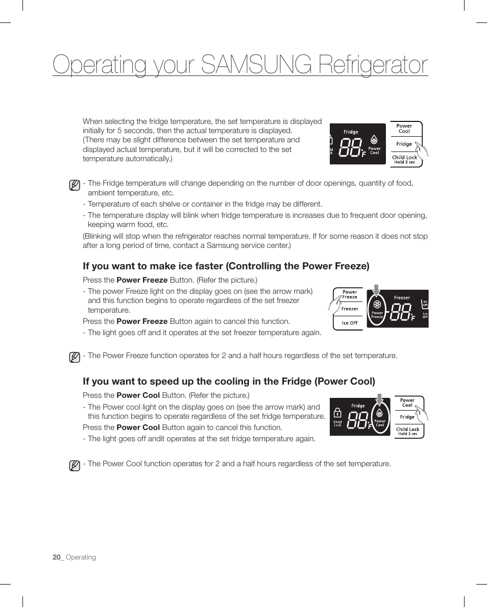 Operating your samsung refrigerator | Samsung RB215AB User Manual | Page 20 / 32