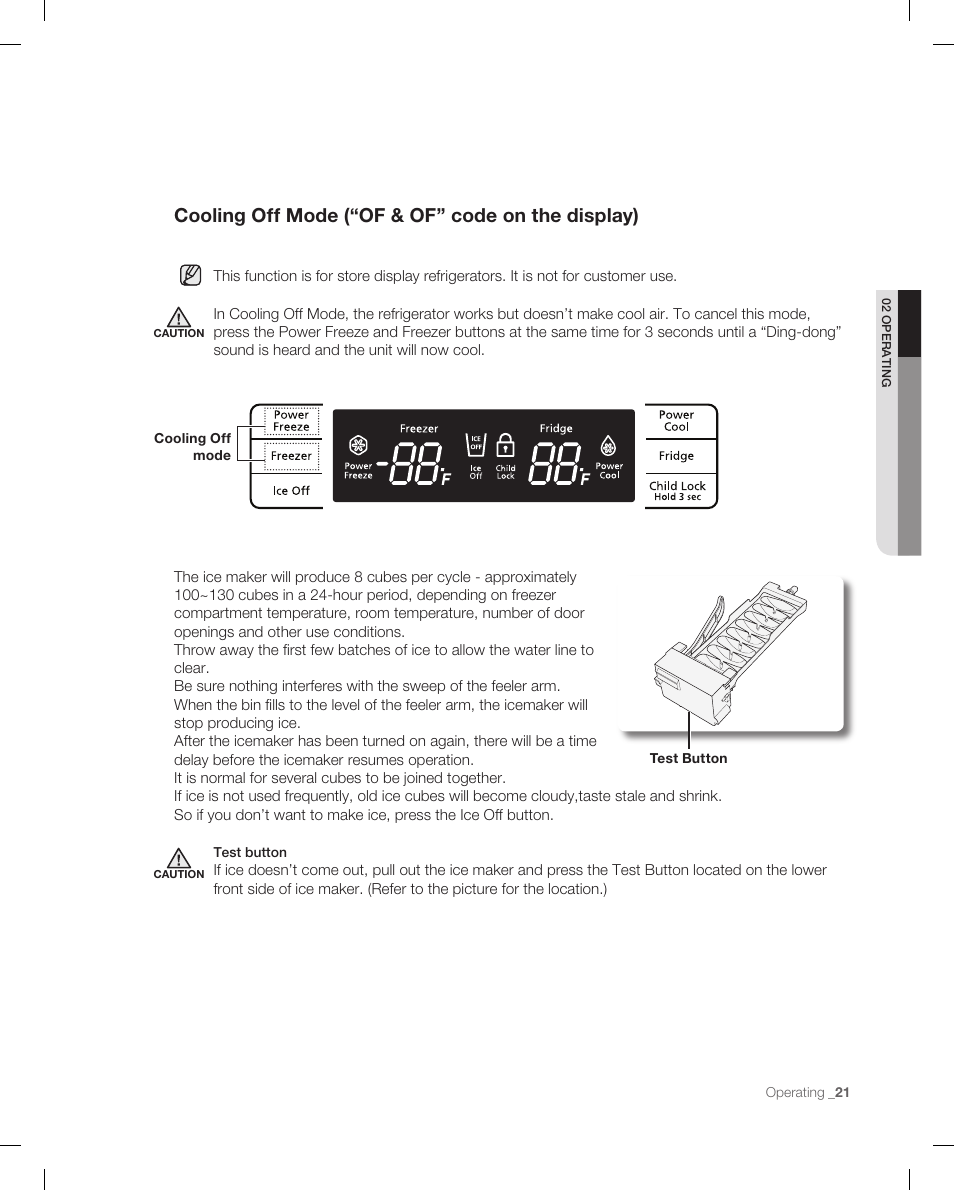 Cooling off mode (“of & of” code on the display) | Samsung RB215AB User Manual | Page 21 / 32