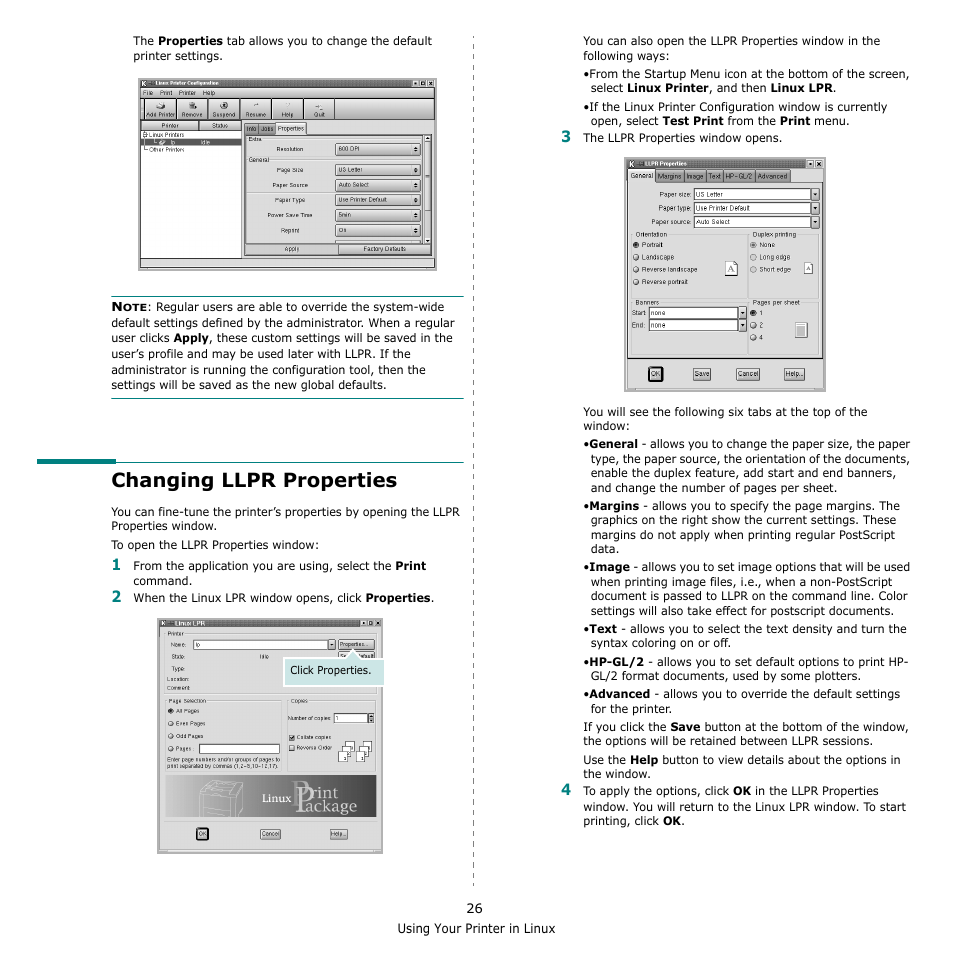 Changing llpr properties | Samsung ML-2010 Series User Manual | Page 111 / 118