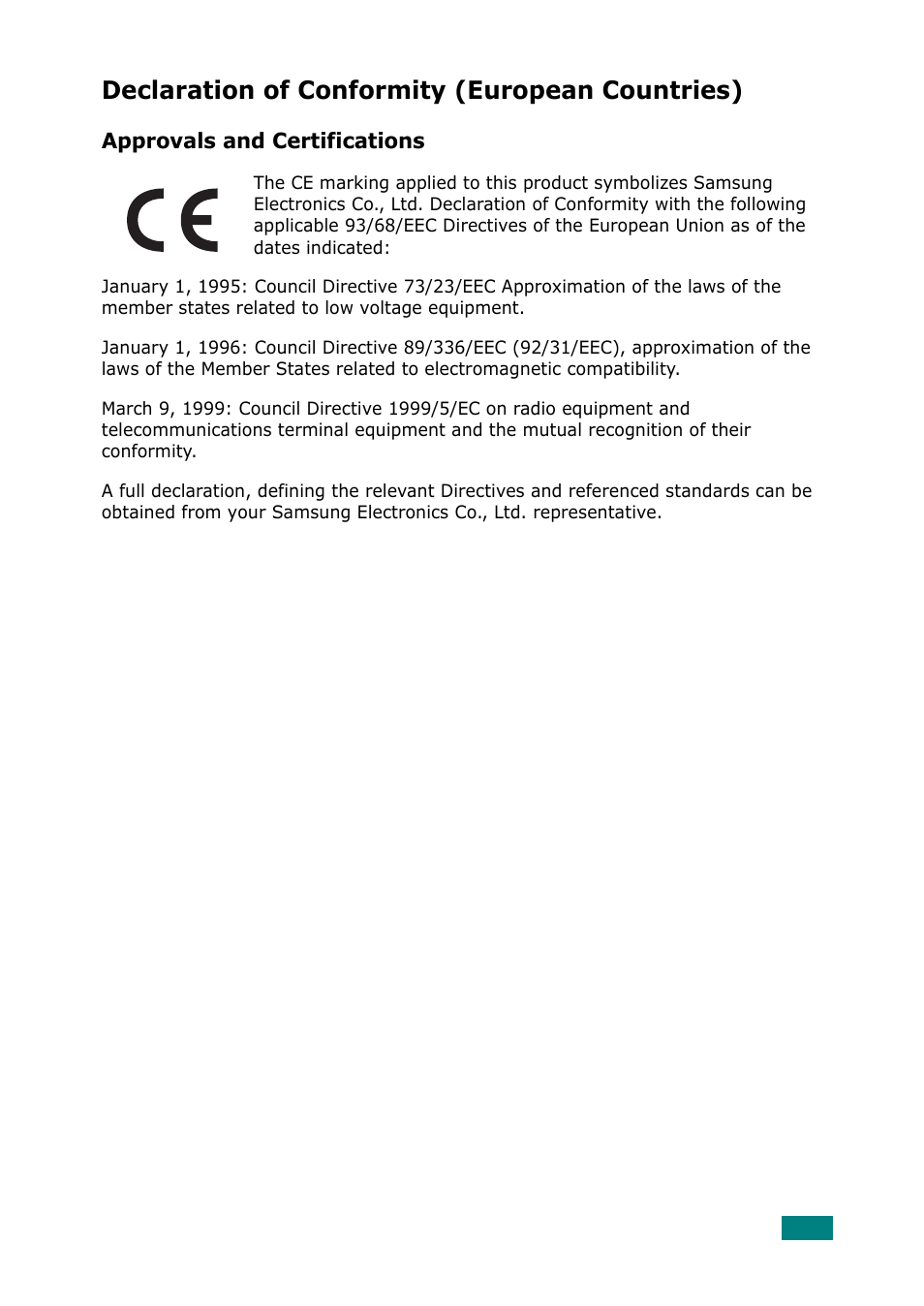 Declaration of conformity (european countries) | Samsung ML-2010 Series User Manual | Page 12 / 118