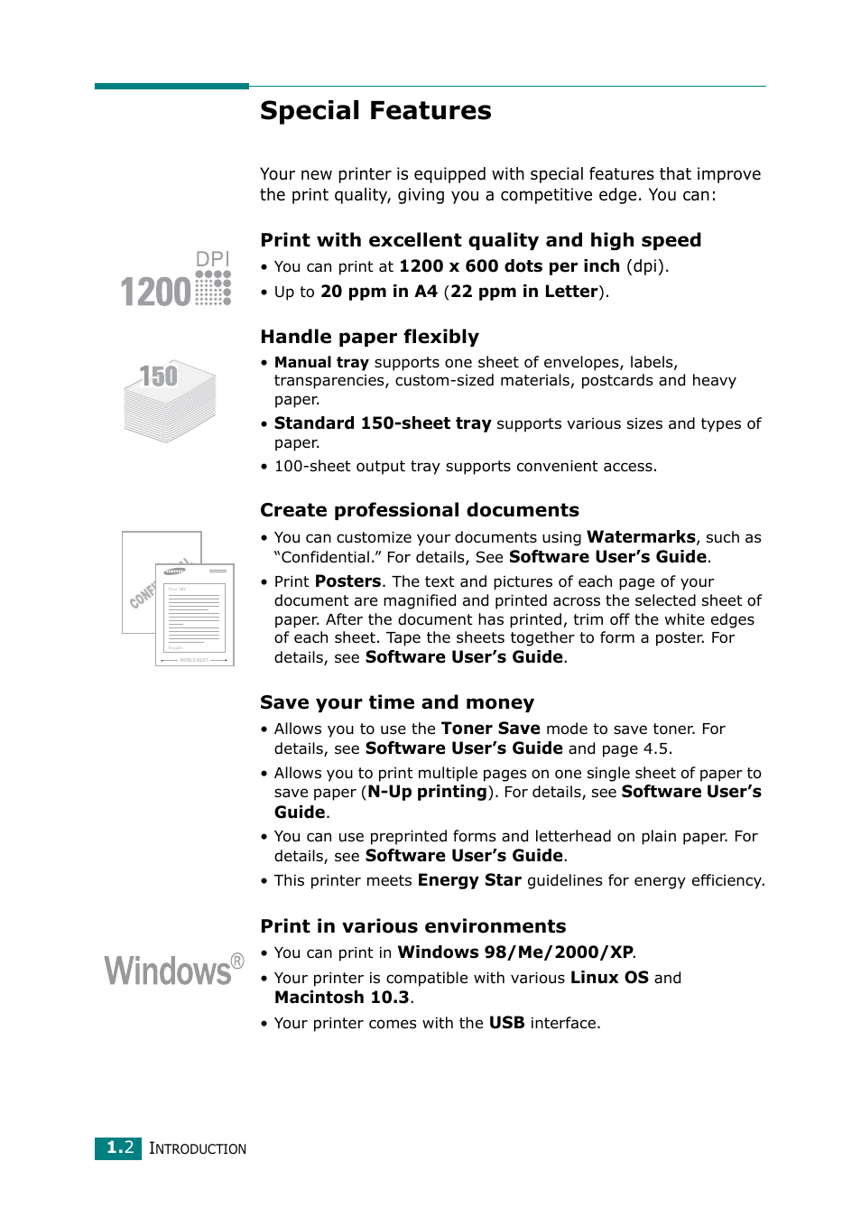 Special features | Samsung ML-2010 Series User Manual | Page 15 / 118