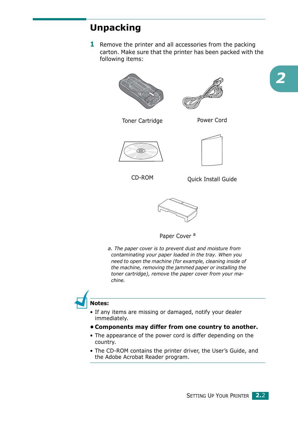 Unpacking | Samsung ML-2010 Series User Manual | Page 22 / 118