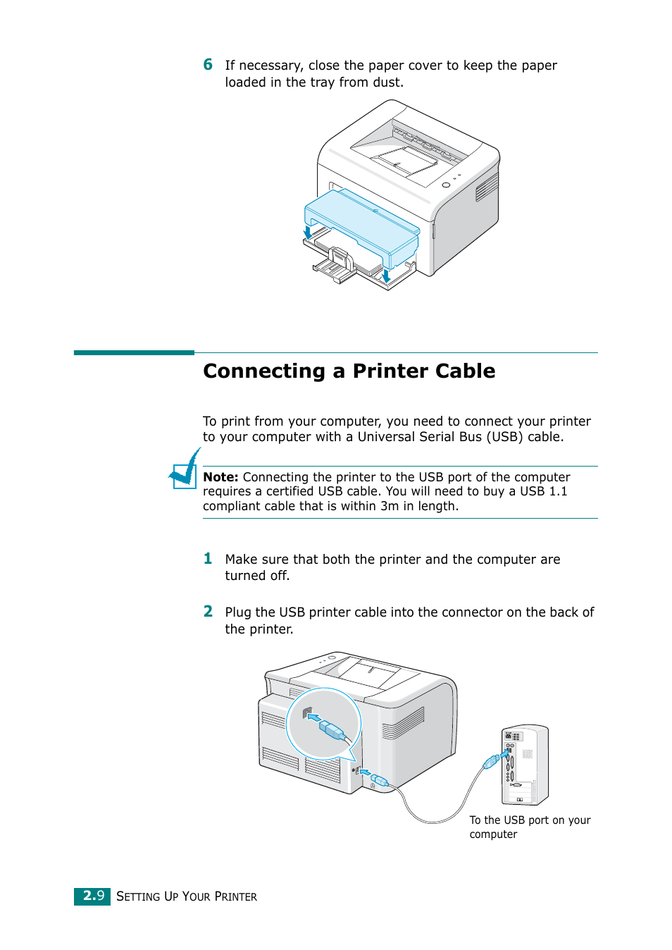 Connecting a printer cable | Samsung ML-2010 Series User Manual | Page 29 / 118