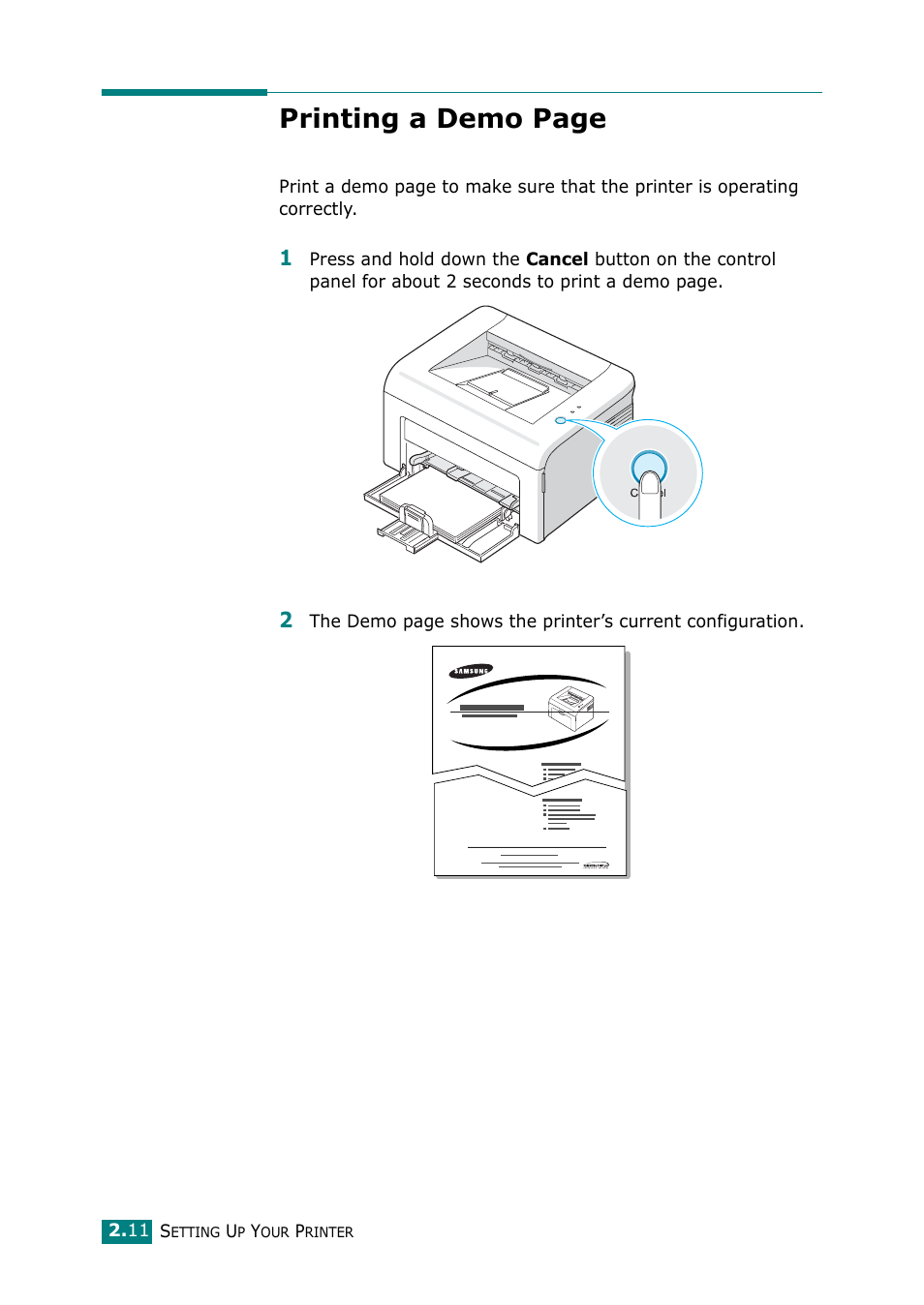 Printing a demo page | Samsung ML-2010 Series User Manual | Page 31 / 118