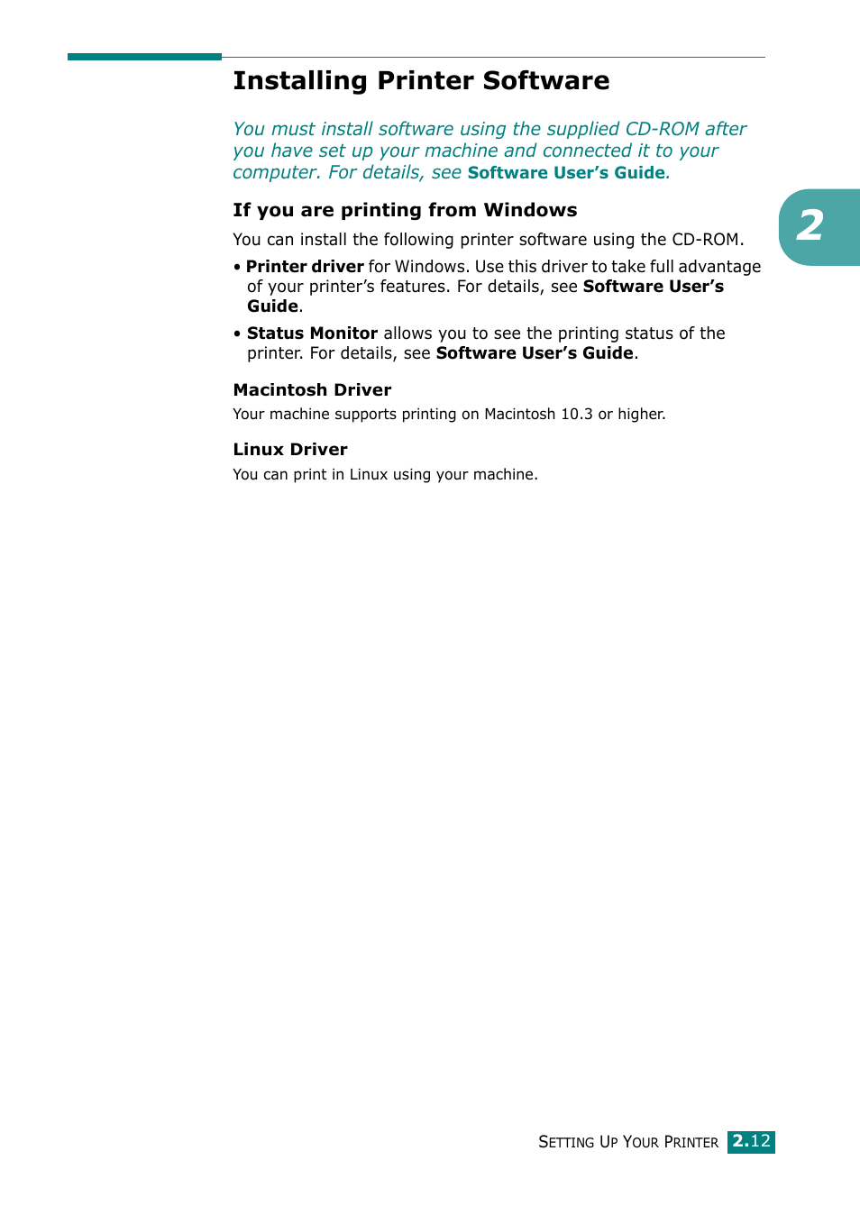 Installing printer software | Samsung ML-2010 Series User Manual | Page 32 / 118