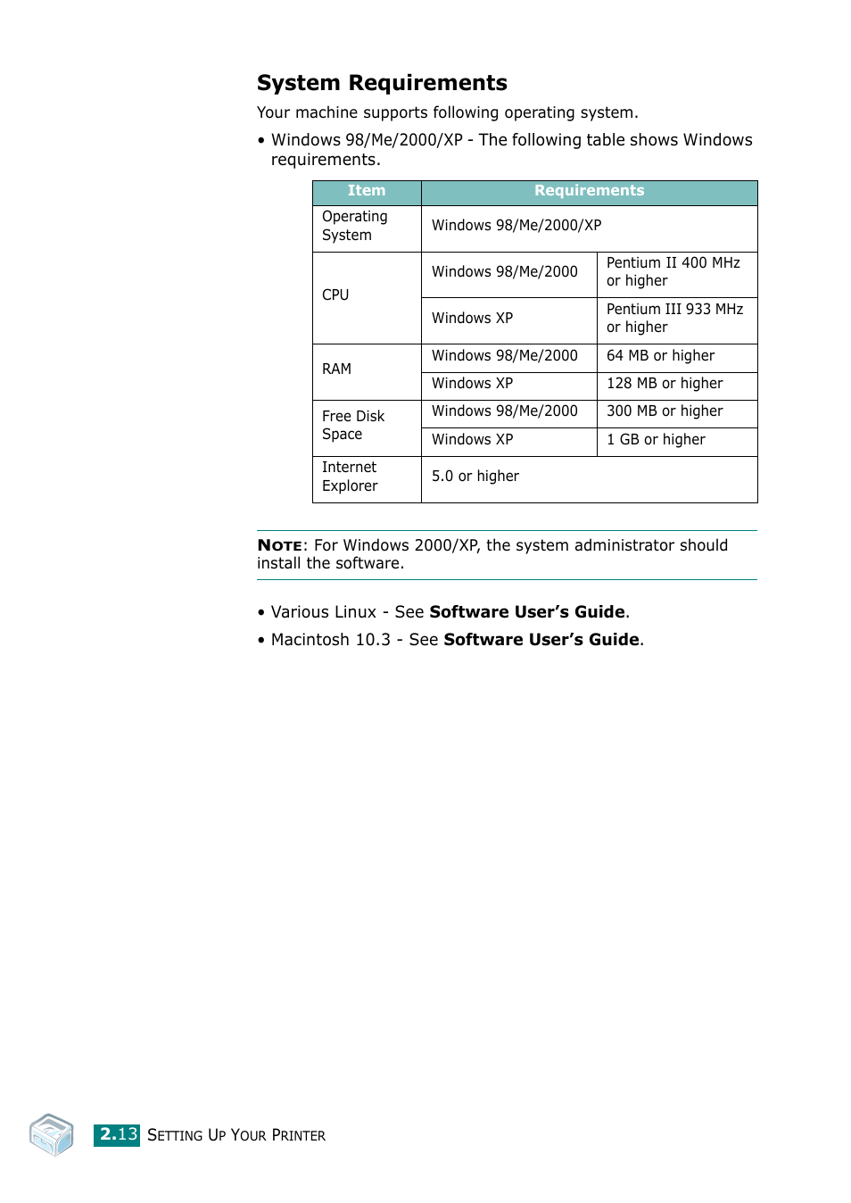 System requirements | Samsung ML-2010 Series User Manual | Page 33 / 118