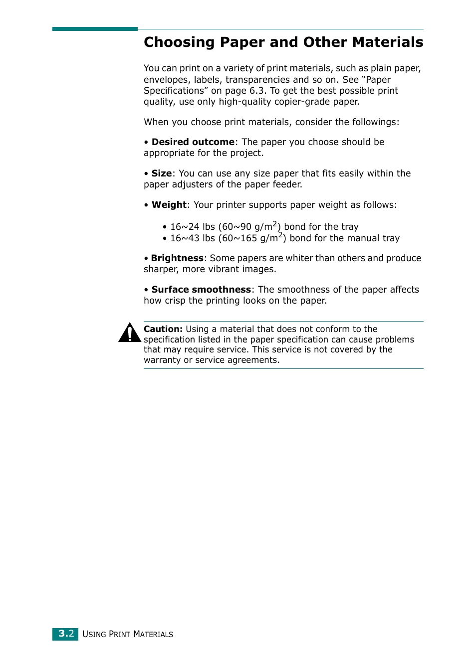 Choosing paper and other materials | Samsung ML-2010 Series User Manual | Page 35 / 118