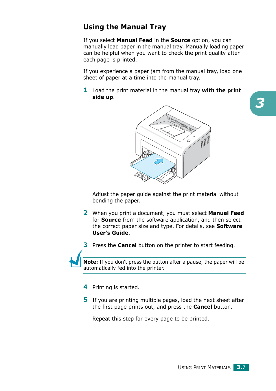 Using the manual tray, See “using the manual tray” on | Samsung ML-2010 Series User Manual | Page 40 / 118
