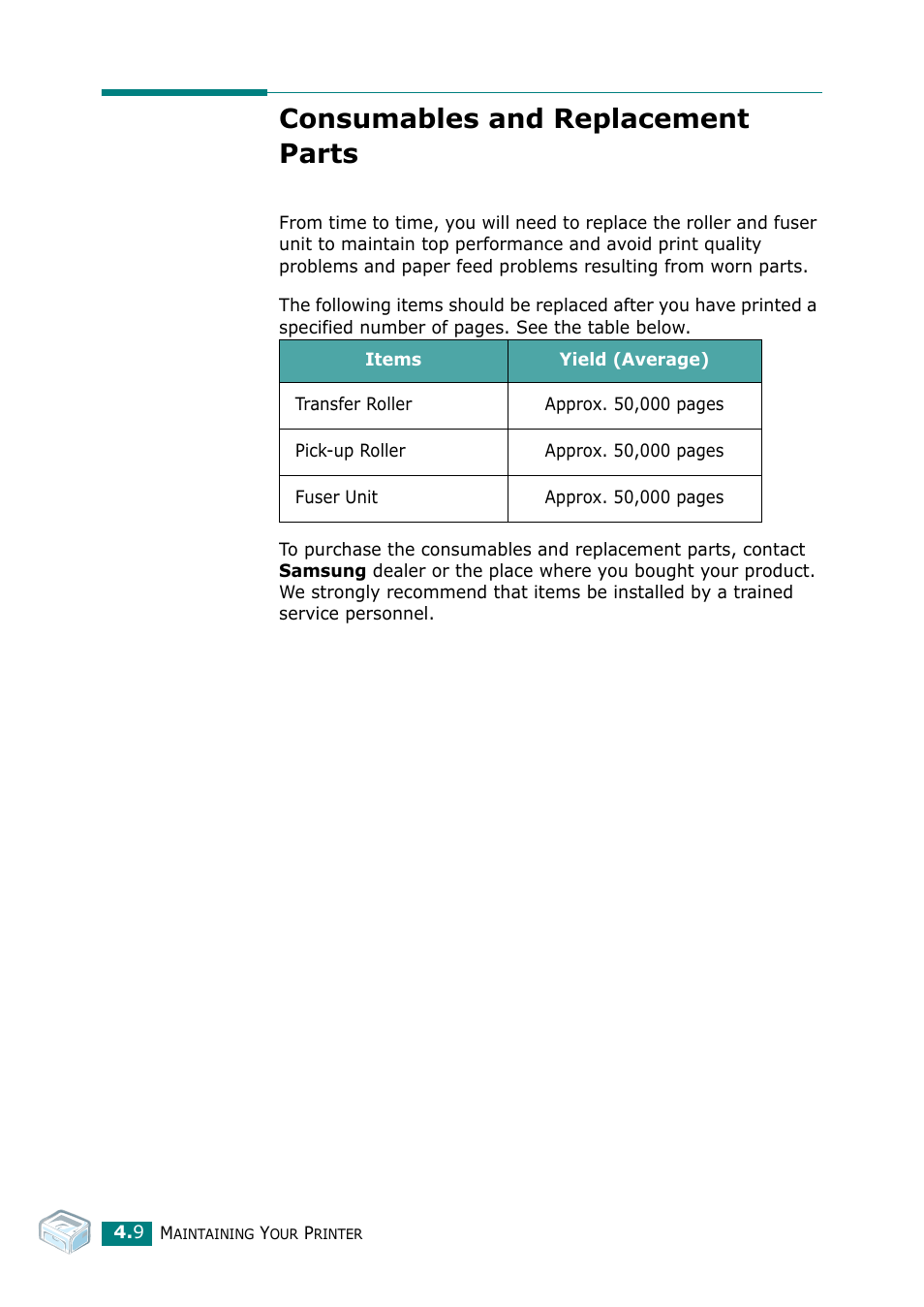 Consumables and replacement parts | Samsung ML-2010 Series User Manual | Page 53 / 118