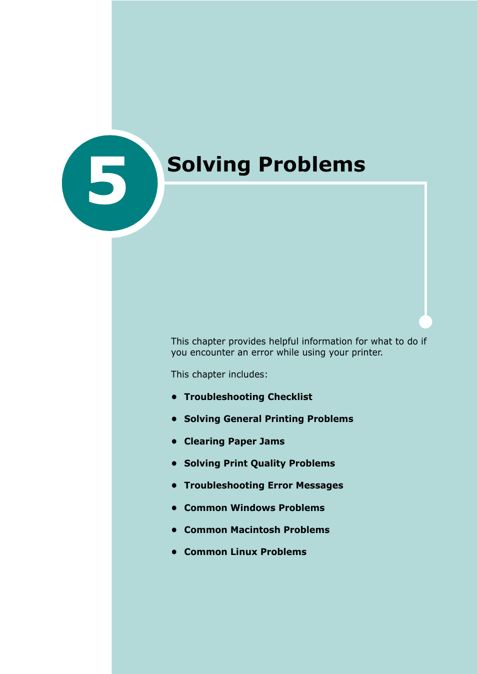 5 solving problems, Chapter 5, Olving | Roblems, Solving problems | Samsung ML-2010 Series User Manual | Page 54 / 118