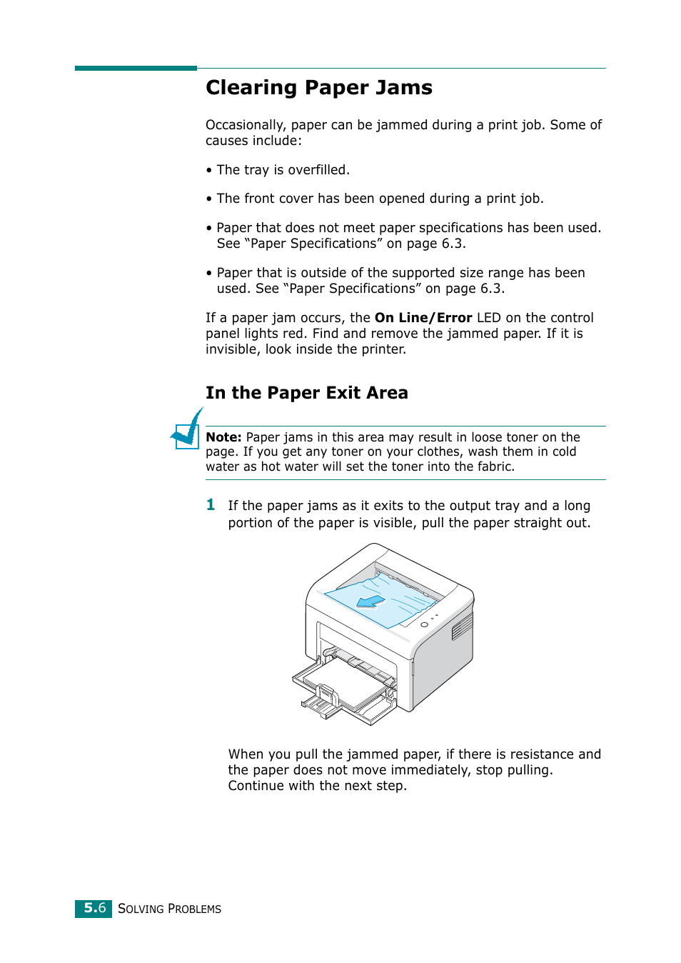 Clearing paper jams, In the paper exit area, To “clearing paper | Clearing | Samsung ML-2010 Series User Manual | Page 59 / 118