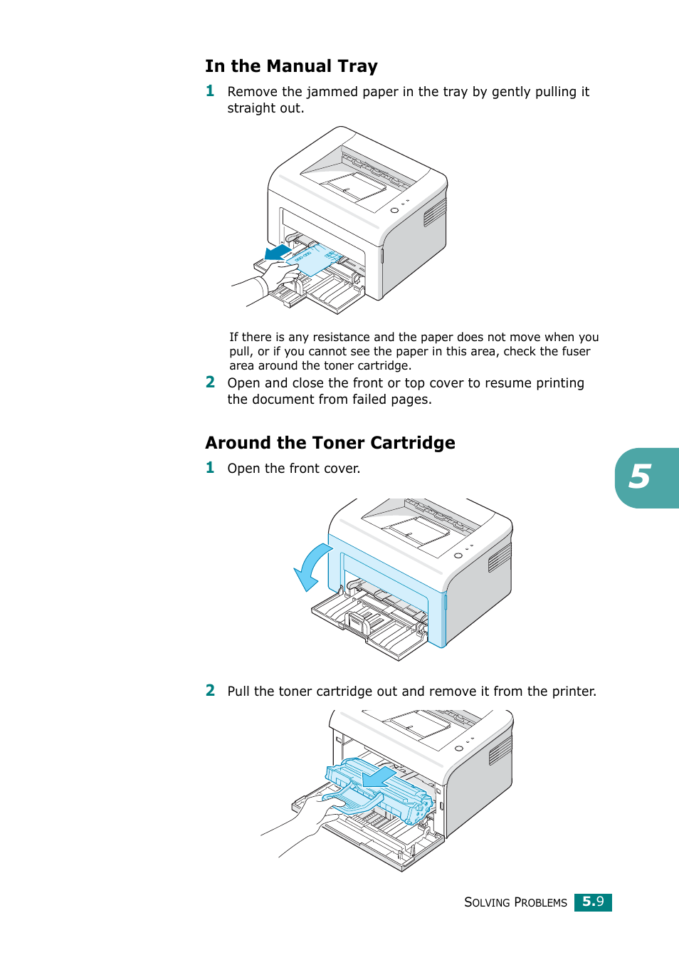 In the manual tray, Around the toner cartridge, In the manual tray around the toner cartridge | Samsung ML-2010 Series User Manual | Page 62 / 118