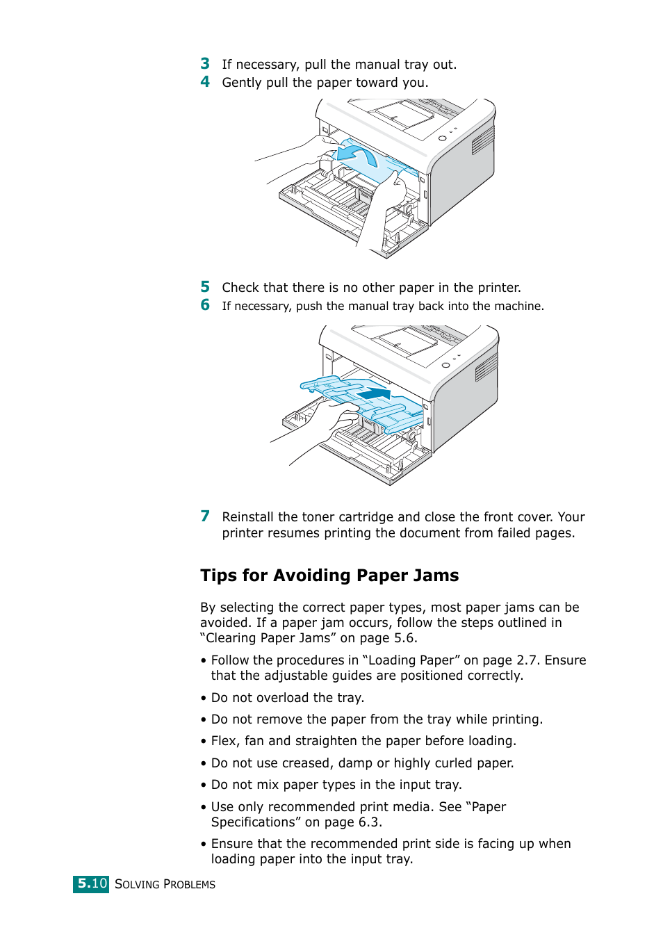 Tips for avoiding paper jams | Samsung ML-2010 Series User Manual | Page 63 / 118