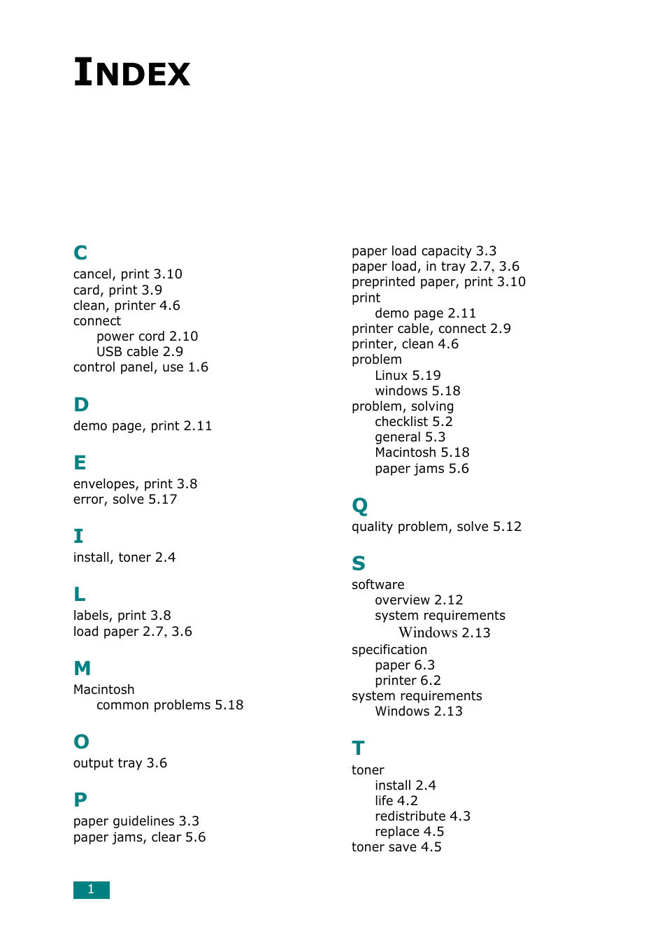 Index, Ndex | Samsung ML-2010 Series User Manual | Page 83 / 118